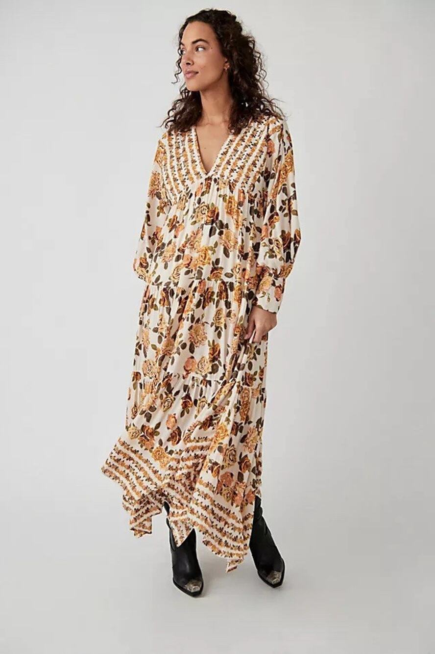 Free People Rows Of Roses Maxi Boho Dress Size Large